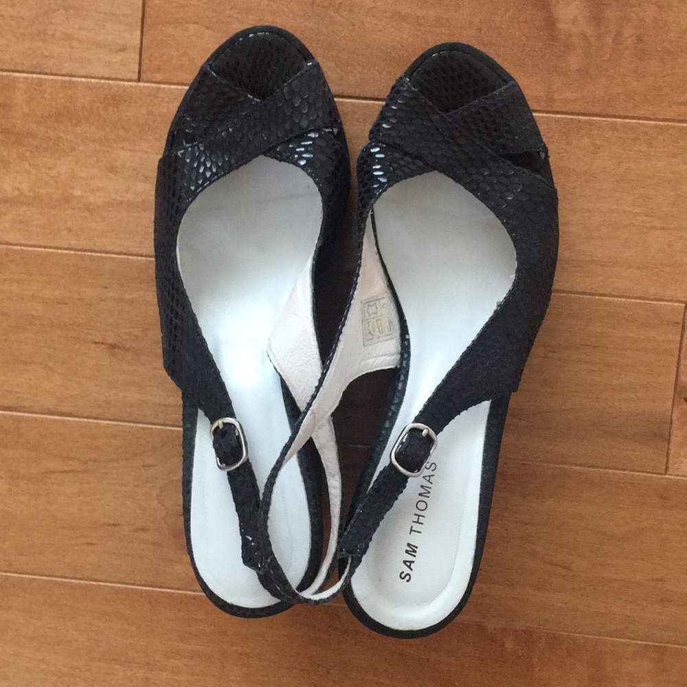Sam Thomas faux snakeskin wedge sling backs